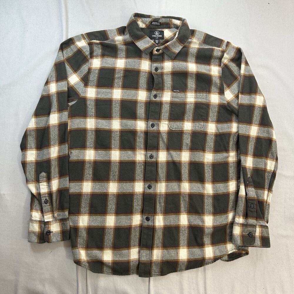 Volcom Shirt Jacket Mens XL Gray Plaid Fleece Button Up Lined Flannel Outdoor
